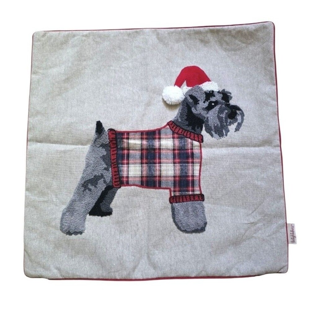 Loving Kindness Scotty Dog Throw Pillow Cover Embroidered Christmas 20x20 FLAW